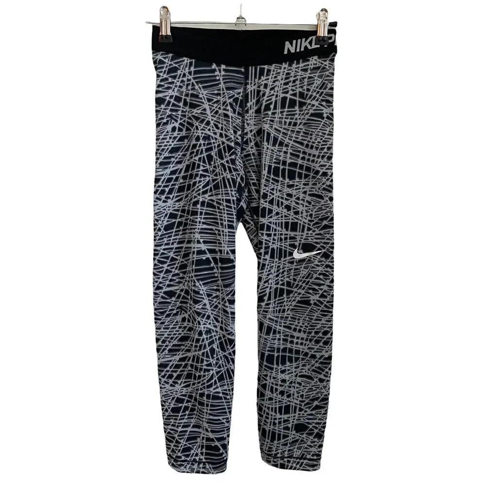 Nike Pro XS Compression Leggings Printed Gray Black Cropped Workout